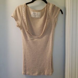 Tan sequined Abercrombie v scoop neck